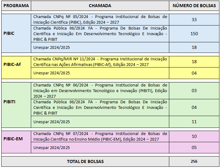 Bolsas por Programas do ciclo 2024/2025